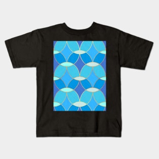 Blue & Gold Oval Tile Pattern Kids T-Shirt